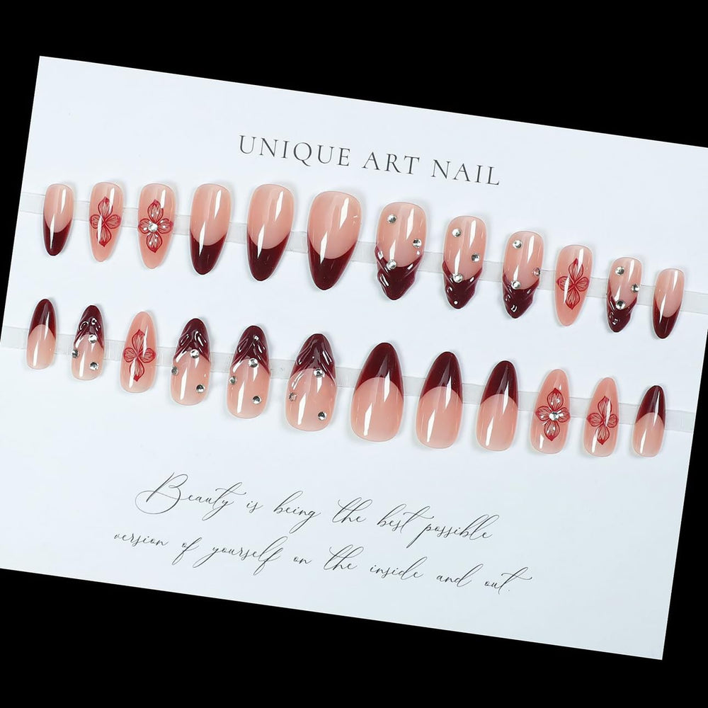 LPOODDNU application image with glue tab being applied, shows fast five-minute manicure