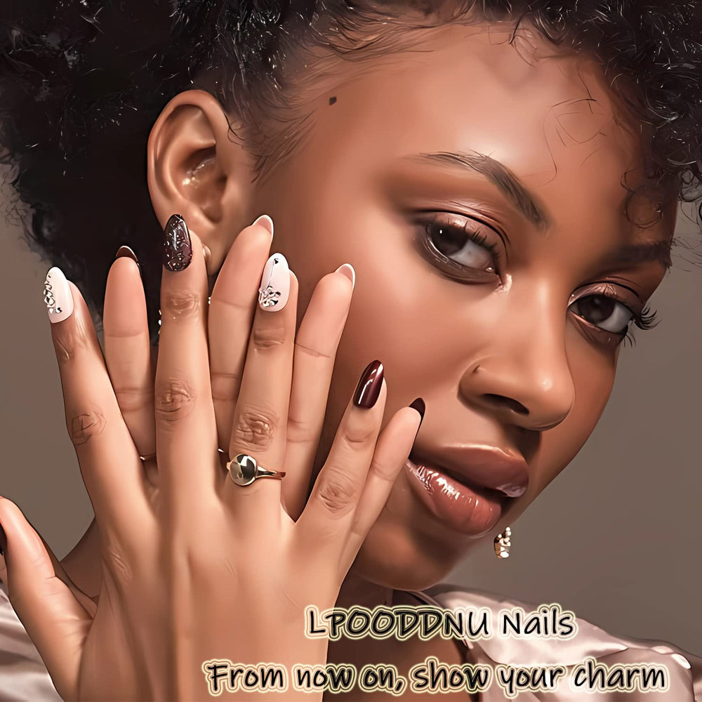 LPOODDNU trimmed almond nail example after filing, customizable length and shape