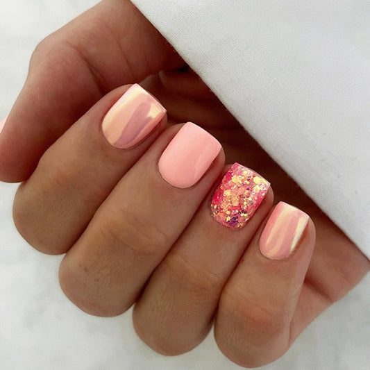 LRKNNO front packaging showing 24-piece orange glitter nails and convenience