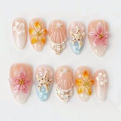 LRKNNO front view of the summer press-on nails showcasing full set benefit