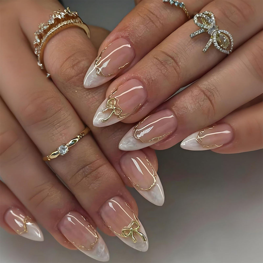 LRKNNO front packaging showing 24-piece white French almond set for easy at-home manicure