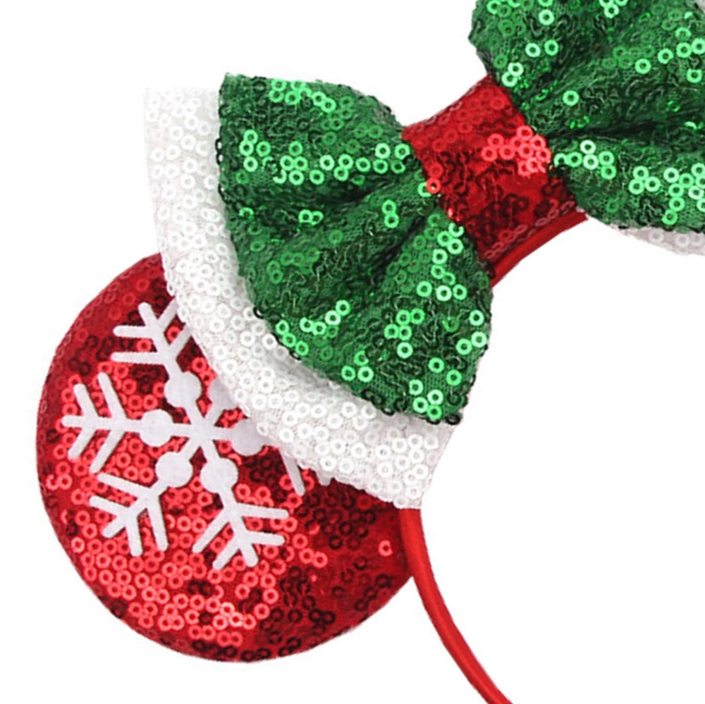LSHDXD close-up snowflake bow detail on headband highlighting craftsmanship and festive appeal