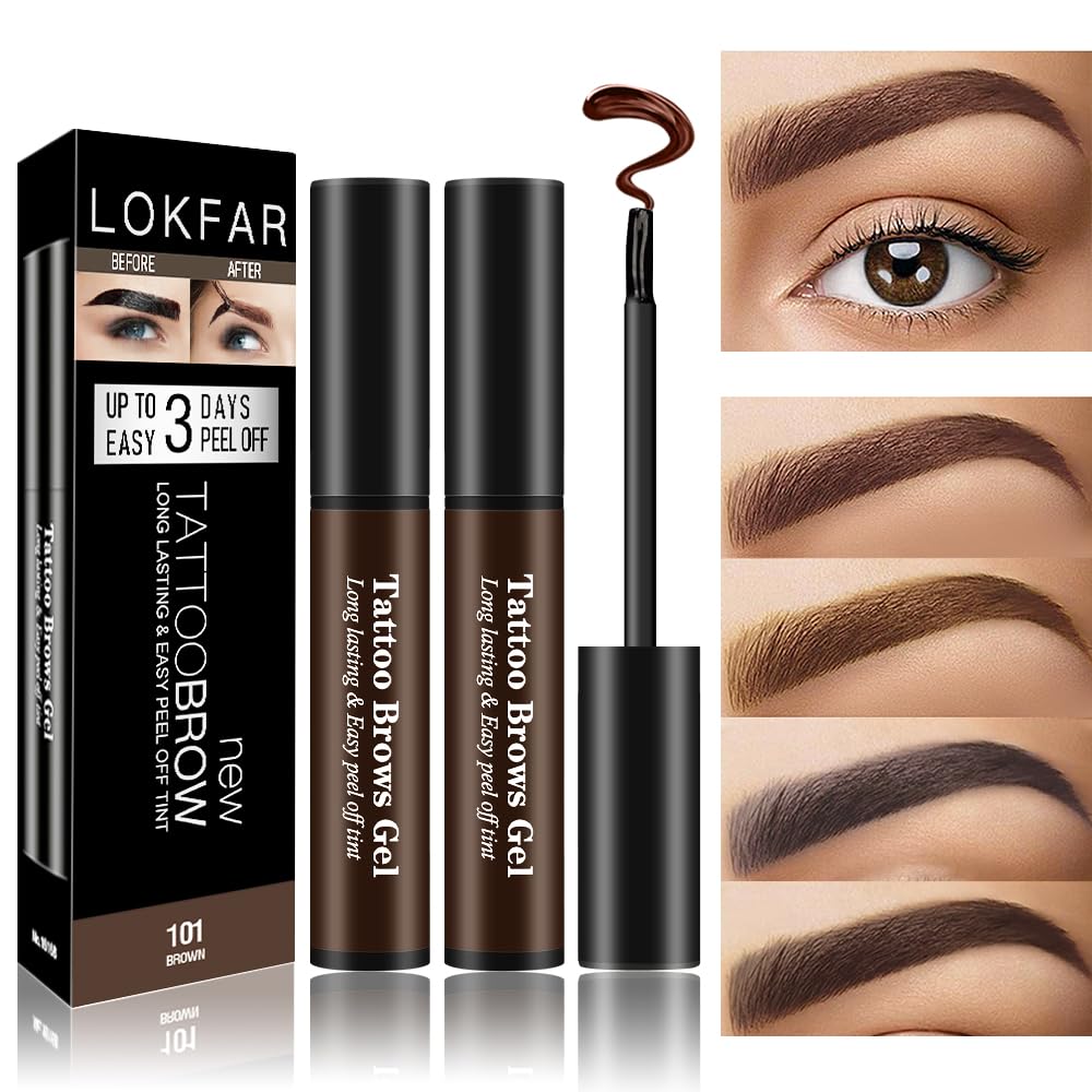 LSxia front packaging showing two brown peel off eyebrow tubes and benefits
