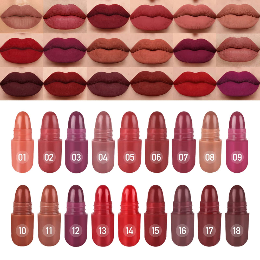 LSxia front packaging showing full 18-color mini lipstick set and portability benefit