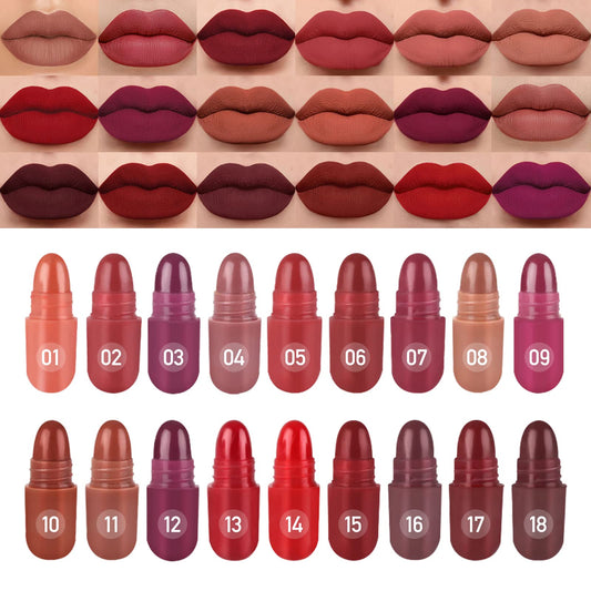 LSxia front packaging showing full 18-color mini lipstick set and portability benefit