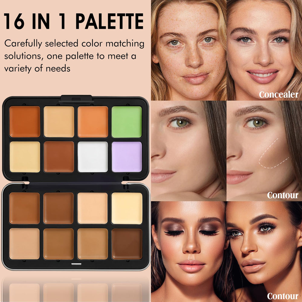 LSxia open palette revealing 16 cream contour and concealer shades