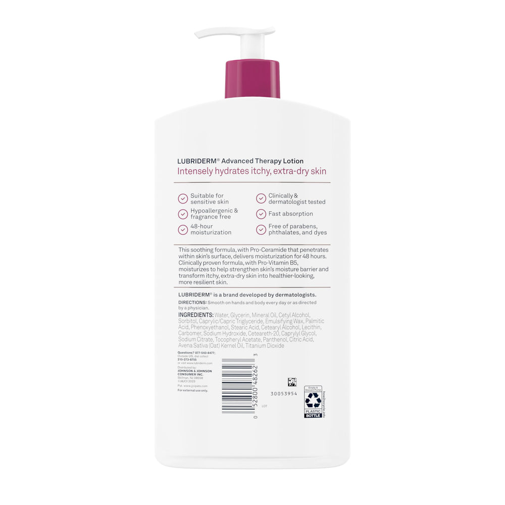 Lubriderm cap and dispense detail illustrating controlled use benefit