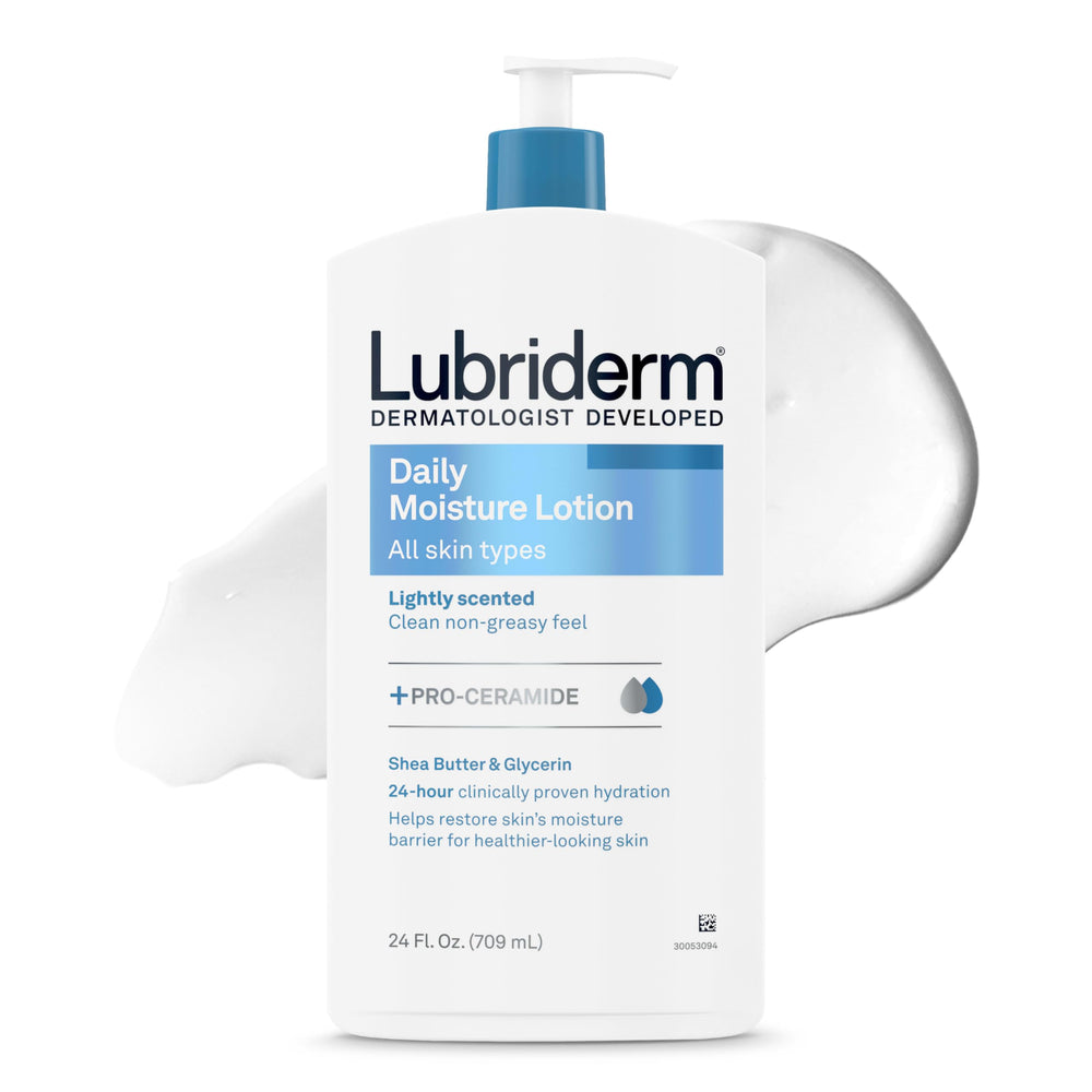Lubriderm front bottle showing brand and quick hydration benefit