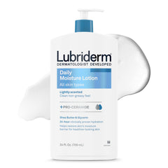 Lubriderm front bottle showing brand and quick hydration benefit