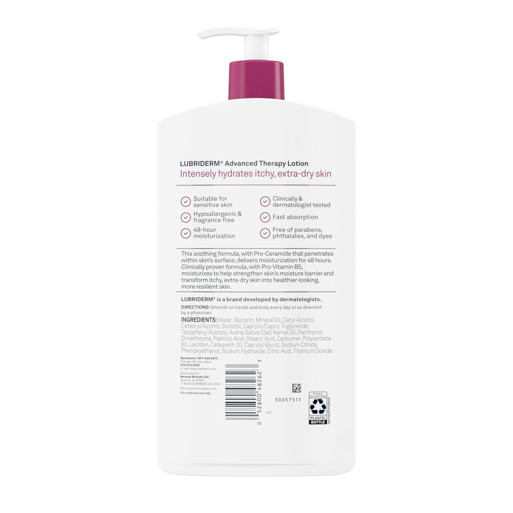 Lubriderm next to common items for 24oz size comparison benefit
