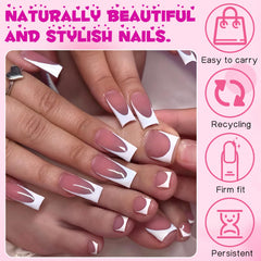 LuckForever application image pressing a French tip nail into place for secure fit