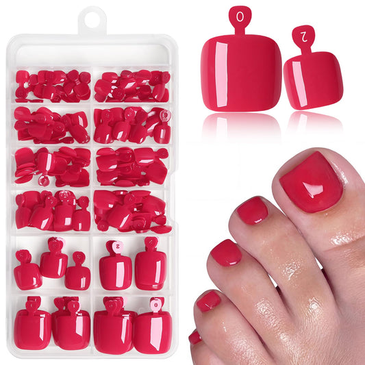 LuckForever front packaging showing cherry red press-on toenails and kit benefits