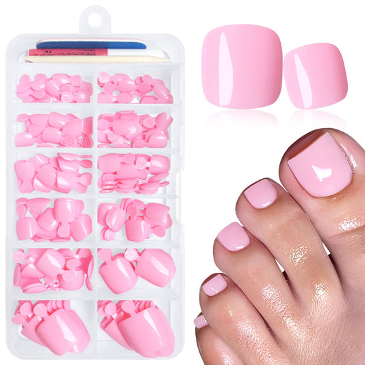 LuckForever front packaging showing pink press-on toenails, convenient starter kit benefit