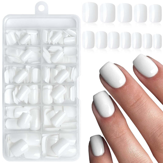 LuckForever front packaging showing 240 white short square press-on nails for easy styling