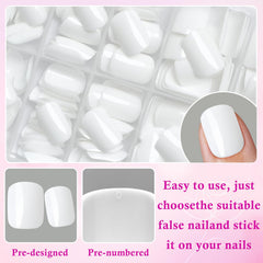 LuckForever worn on hands short square white nails displaying a neat everyday look