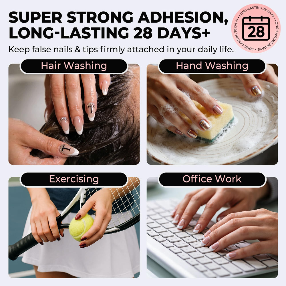 Luckyfairy being used to attach a press-on nail for quick secure bond