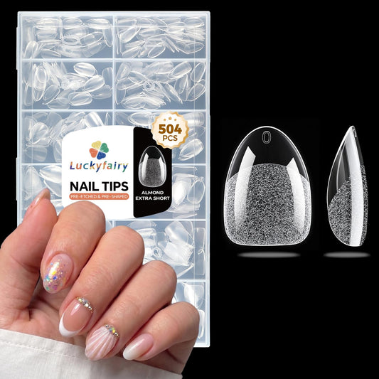 Luckyfairy front packaging showing 504-piece almond tips for quick sets