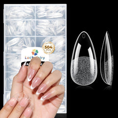Luckyfairy front packaging showing 504-piece almond tips and convenience