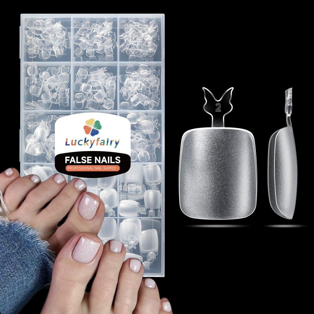 Luckyfairy front packaging showing full 360pcs toe tips for easy storage