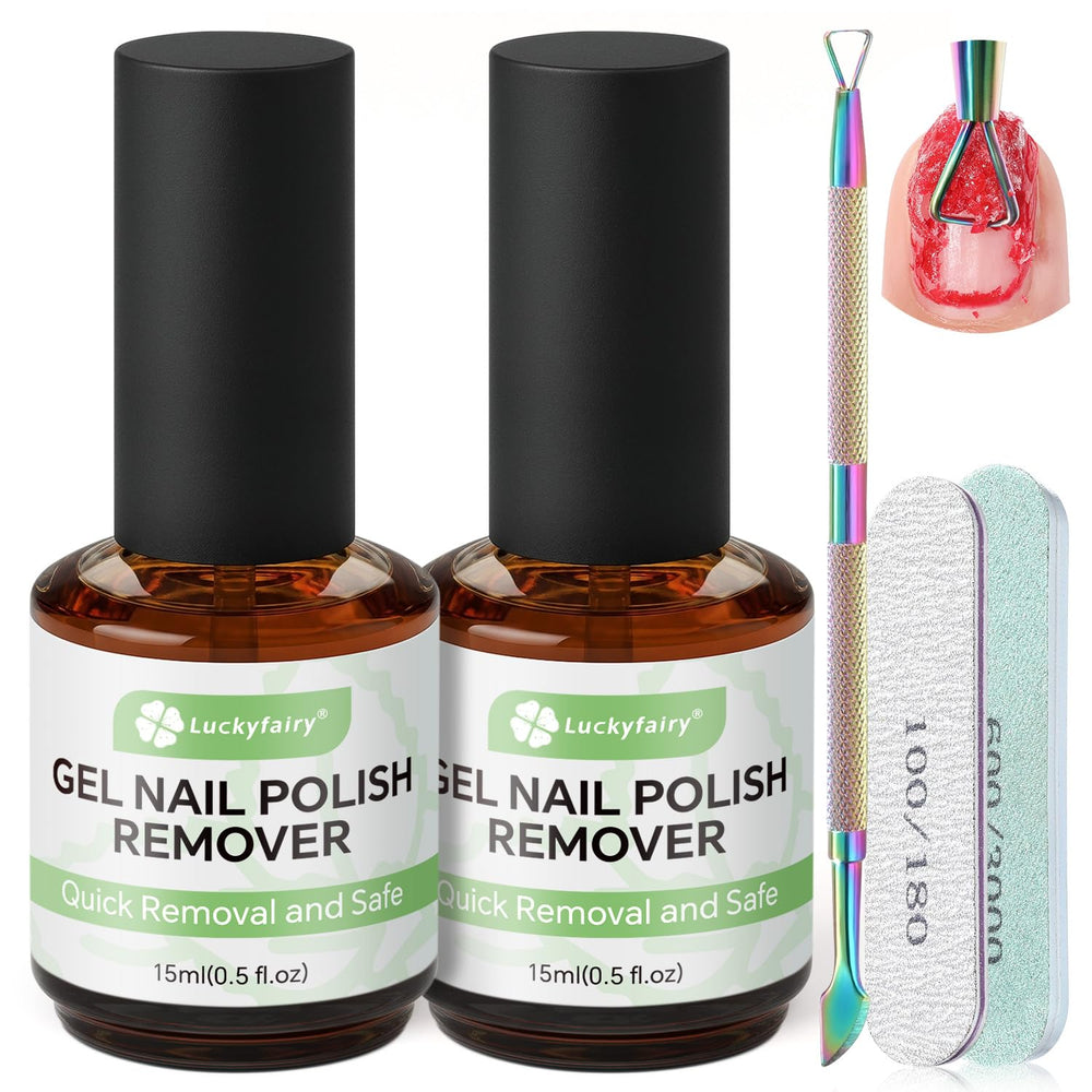 luckyfairy front packaging showing two 15ml bottles and tools for quick removal