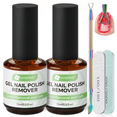 luckyfairy front packaging showing two 15ml bottles and tools for quick removal