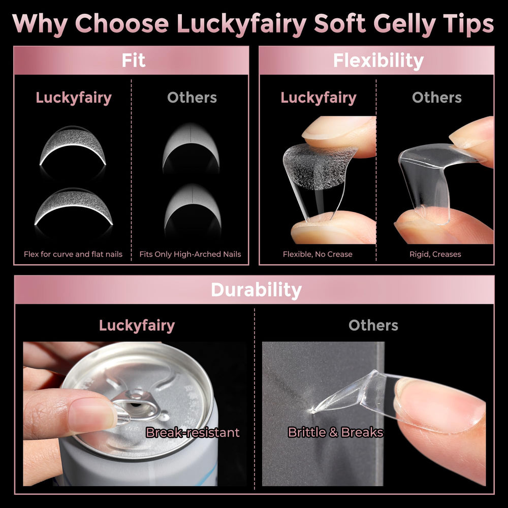 Luckyfairy press-on application in hand showing quick at-home manicure convenience