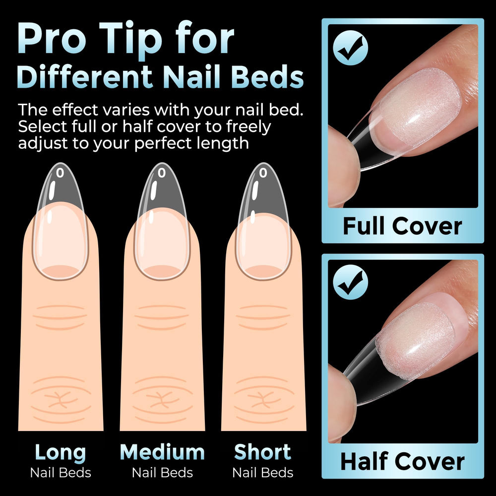 Luckyfairy lifestyle image of hands wearing almond tips for elegant everyday style benefit