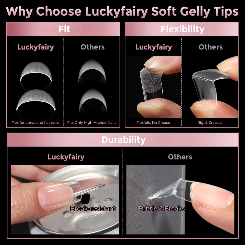 Luckyfairy hand comparison showing scale and natural fit for short nails