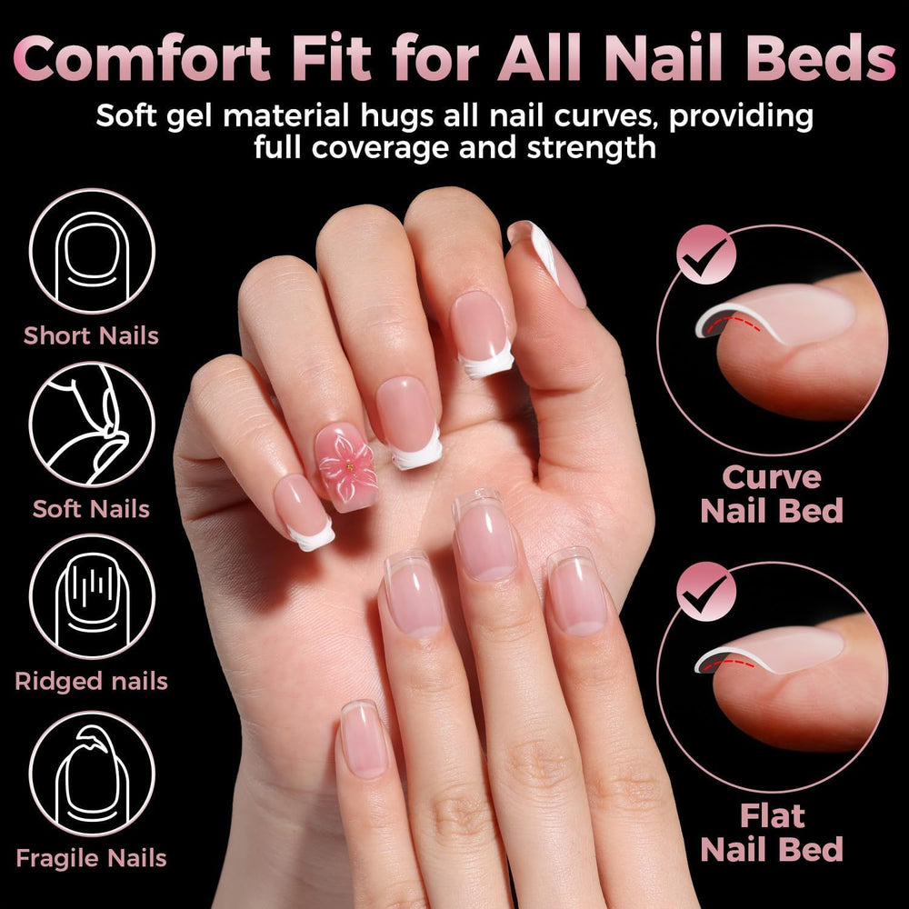 Luckyfairy short squoval tips worn on hands demonstrating natural look