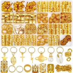 Lucomb front packaging showing 259-piece silver hair jewelry kit and neat storage benefit