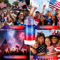 Model wearing Lulesi flag stripe on cheek for bold patriotic celebration