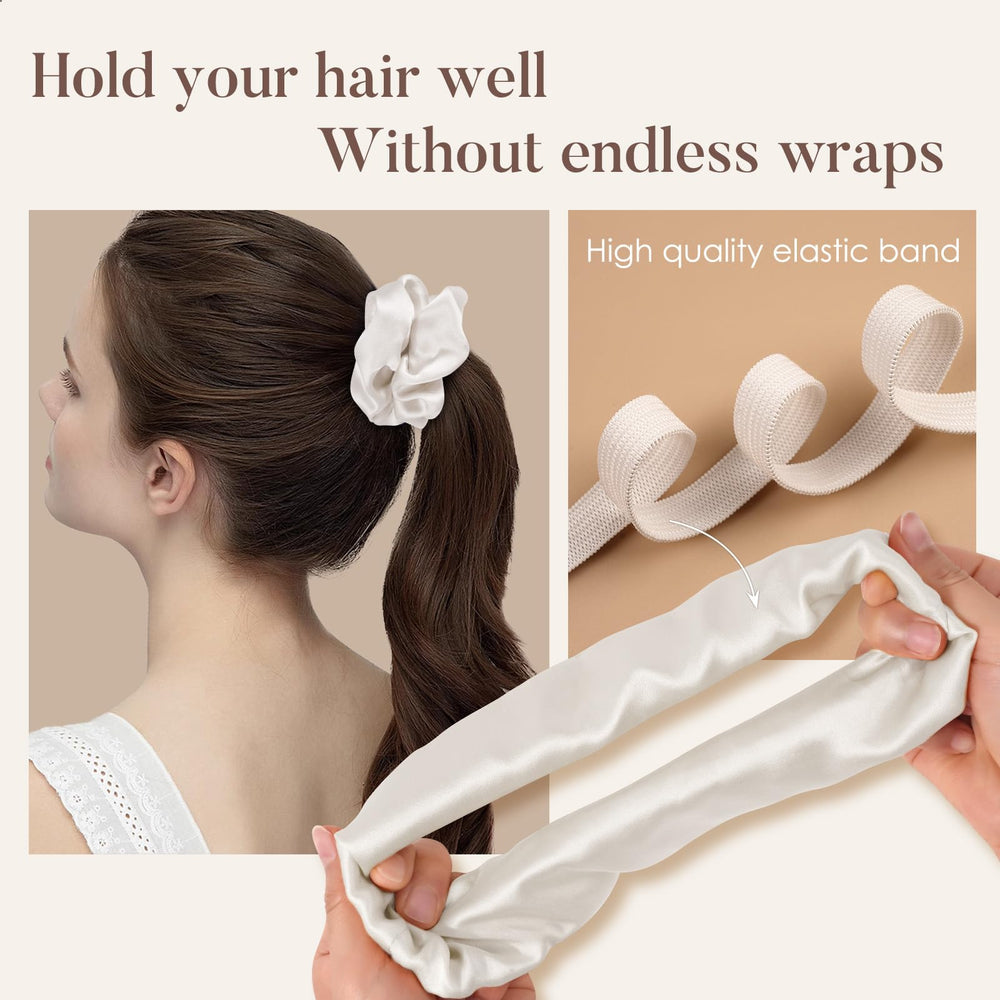 LULUSILK scrunchie in use on a pineapple sleep hairstyle preserving curls overnight