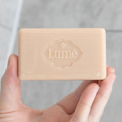 Lume Peony Rose ingredient list close view showing skin-safe formulation benefits