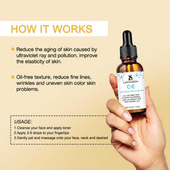 LuminaSkin 1 oz bottle in hand showing true size and travel-friendly benefit