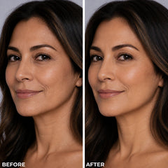 LUMINESS foundation dispensing two drops from pump demonstrating easy, controlled application