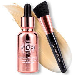 LUMINESS front packaging of Liquid Mirage kit showing all three items and clear benefits