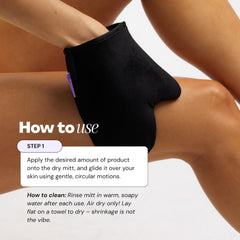 Luna Bronze mitt applying lotion on forearm for streak-free finish