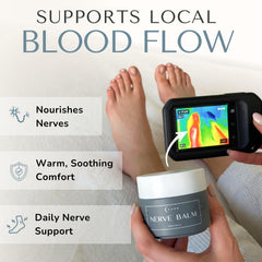 Lune nerve balm in use on foot illustrating targeted application and calming comfort