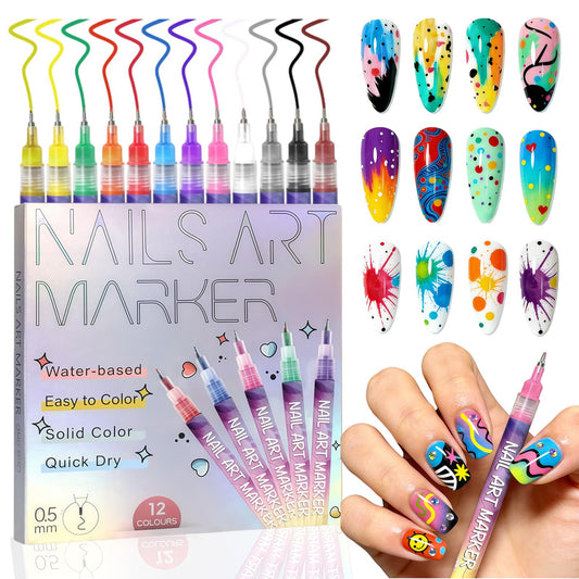 LuneHe life front packaging showing twelve colorful nail art pens and branding benefits