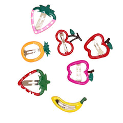 Lurrose front view of 14-piece fruit hair clips showing colorful set benefit