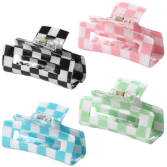 LuSeren front view of four checkered clips showing colors and compact size