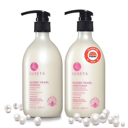 Luseta front packaging showing bottles and glossy finish benefit