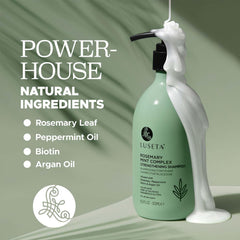 Person using LUSETA in shower showing refreshed scalp and easy rinsing