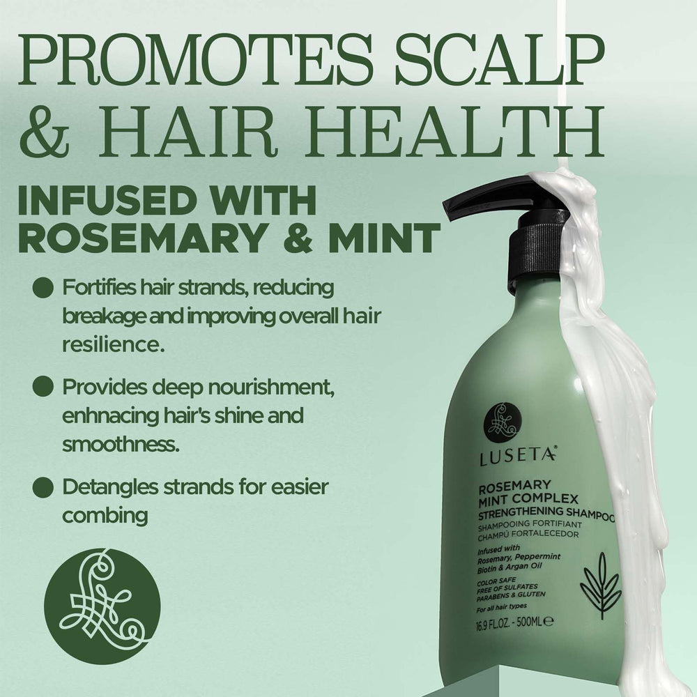 LUSETA ingredients display with rosemary and argan oil for strengthening