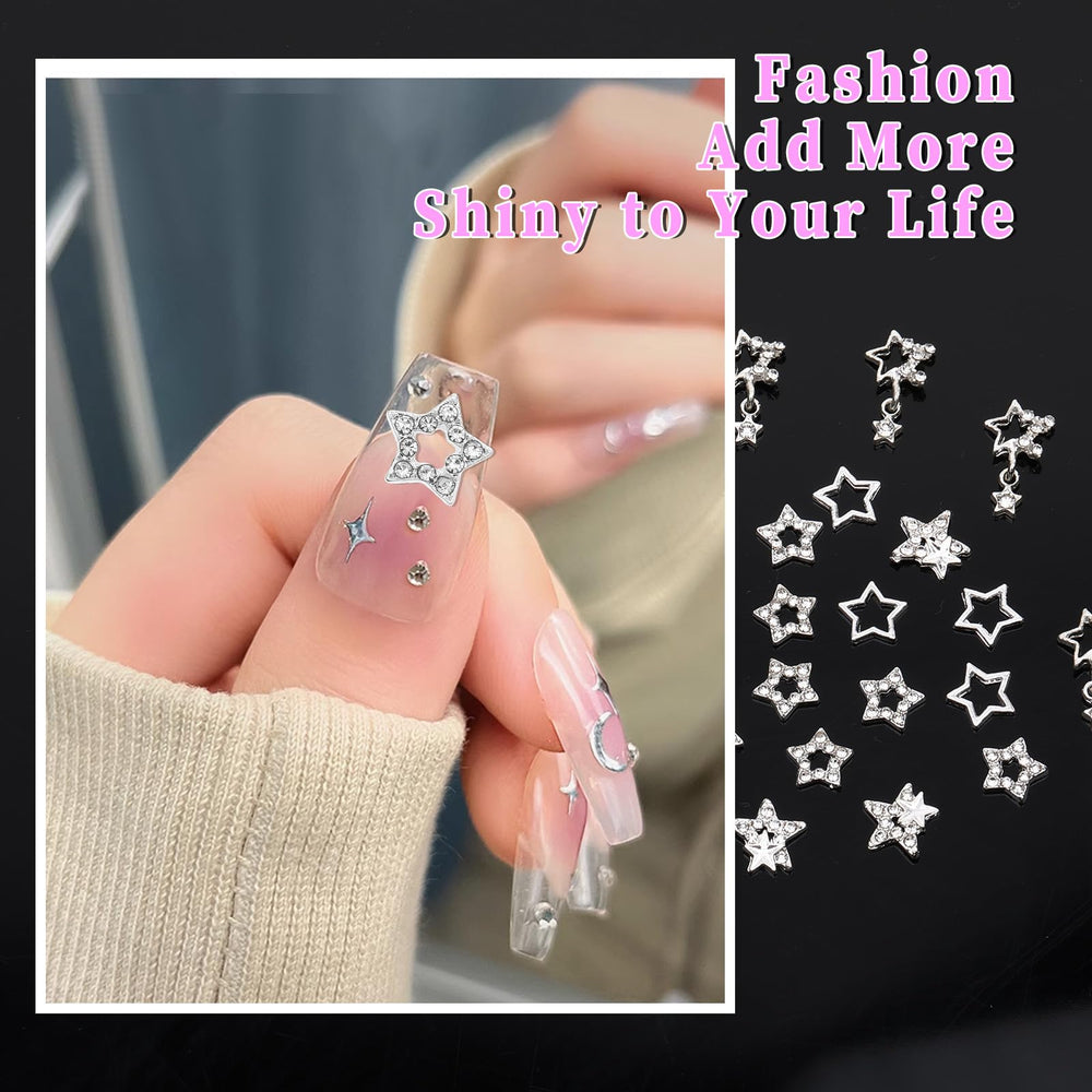 Lusofie manicure featuring star charms showing eye-catching Y2K aesthetic benefit
