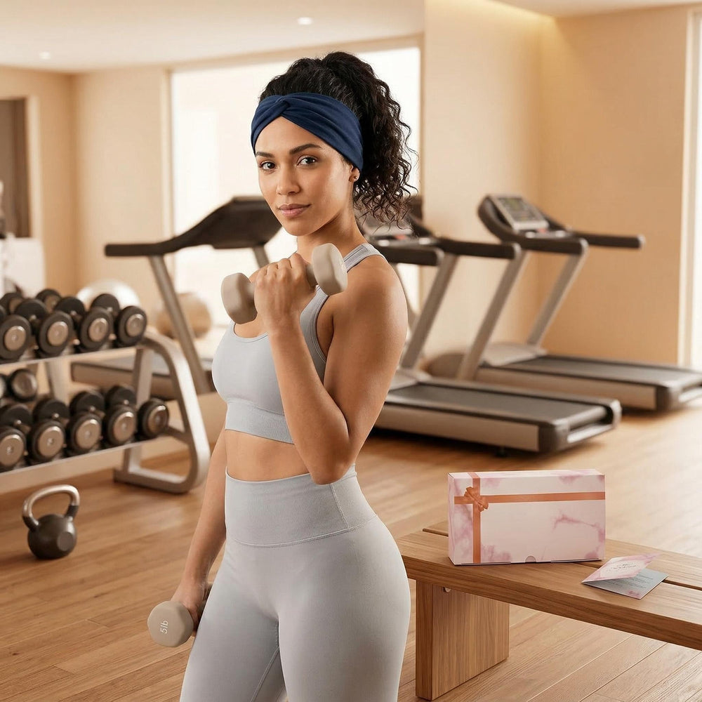 Luuao headband on model during yoga for secure non-slip performance