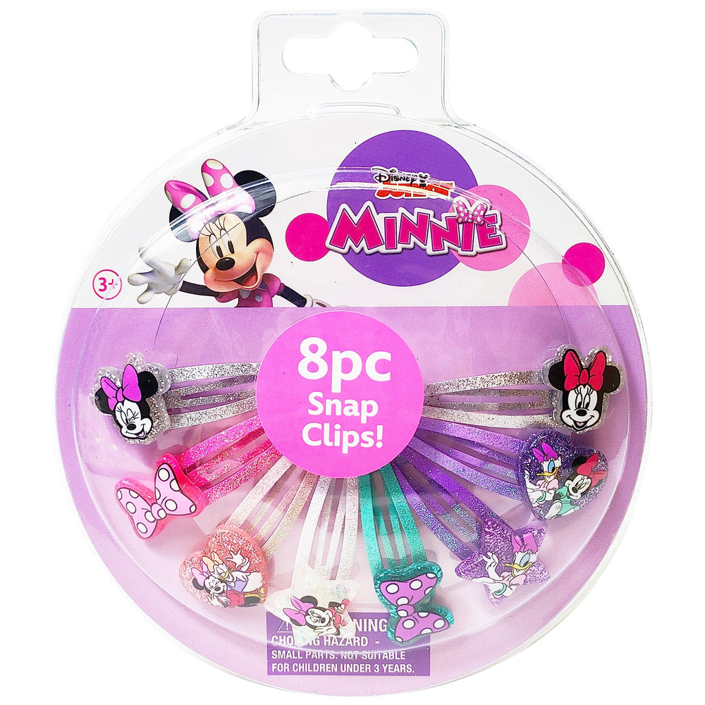 LUV HER front packaging showing 8 colorful Minnie snap clips and child-safe labels