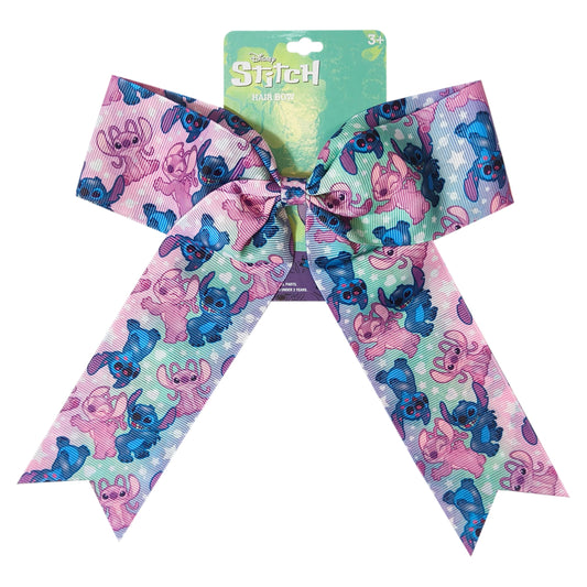 LUV HER bow front view showing Stitch print and playful shape, adds character