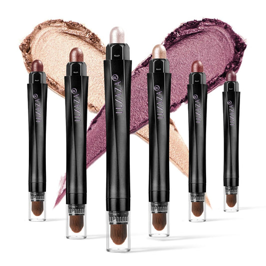 LUXAZA front package view showing six champagne and rose pencils, easy selection benefit