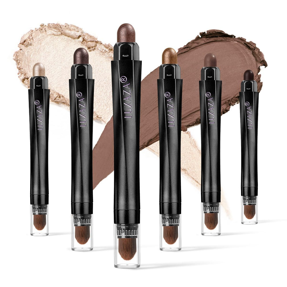 LUXAZA front packaging showing six coordinated eye sticks and portability benefit